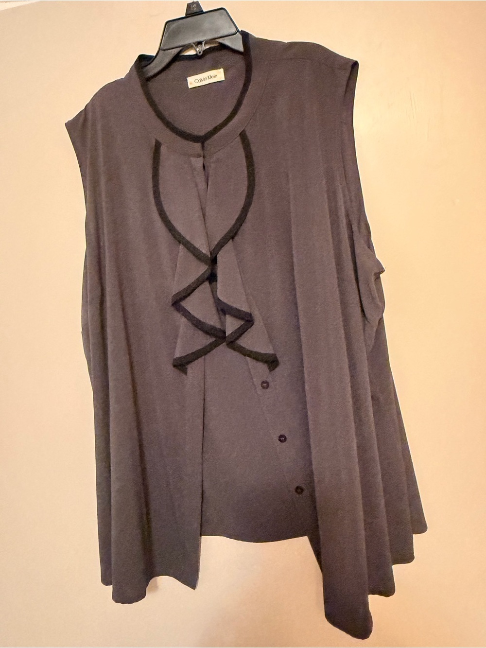 Calvin Klein Plus Size Black Sleeveless Ruffle-Front Blouse